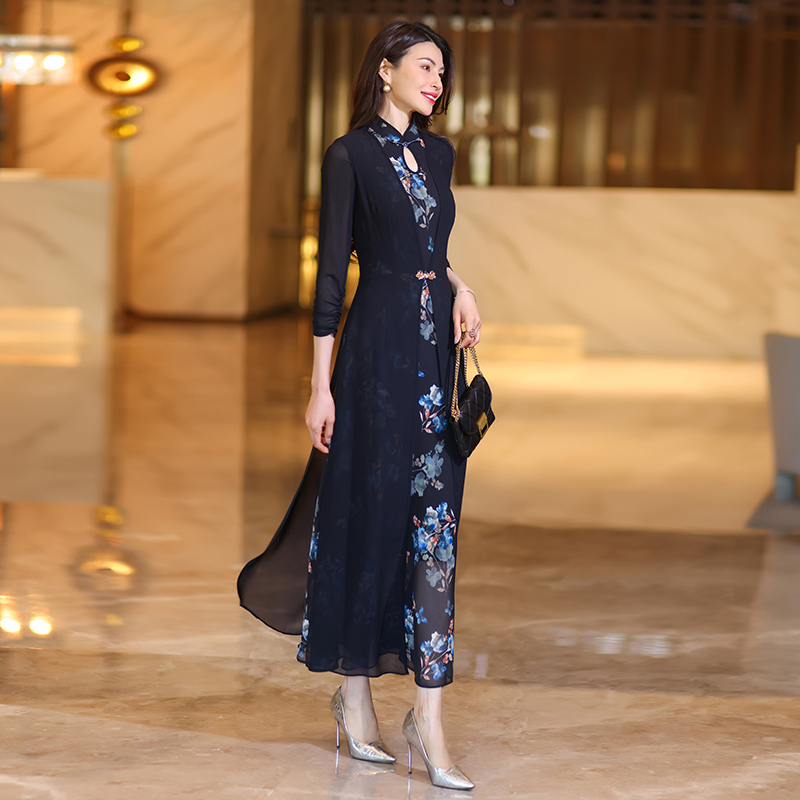 Charming Asian-Inspired Femininity: Lightweight Flowy Chiffon Maxi Skirt Ensemble w/ Classic Embroidery Details