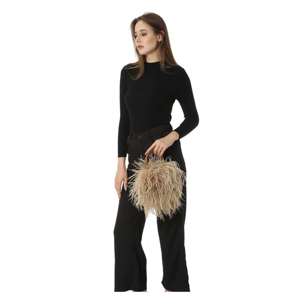 Real Natural Ostrich Feather Mini Handbag Furry Fluffy Women Change Purse For party Leather handle clutch bag Peach Fuzz