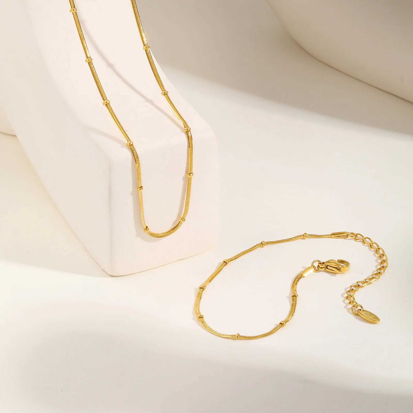 Stainless Steel Snake Ball Bead Chain Bracelet for Women 18k Gold Plated Thin Link Layered Hand Wristband Jewelry W250526