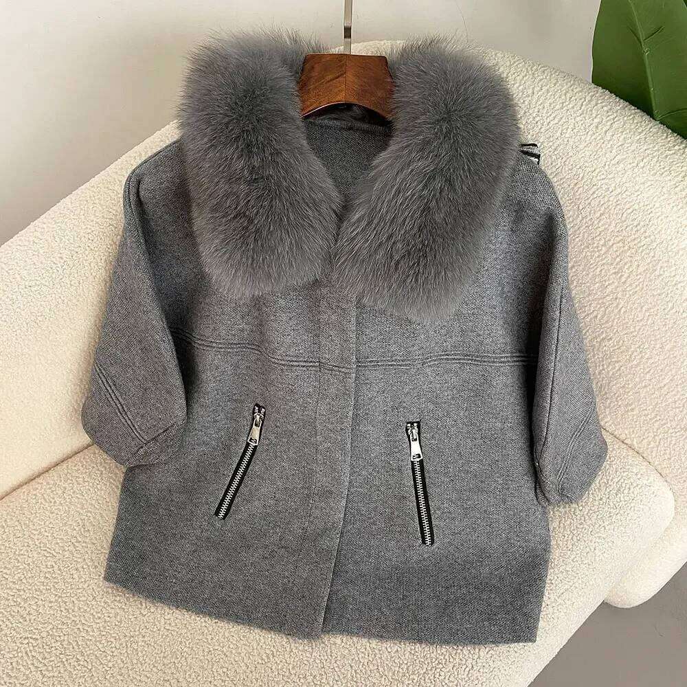 Cardigan 2025 European Fashion Knitted Sweater Real Coat Natural Fox Fur Jacket Clothes for Women Spring Autumn Outerwear