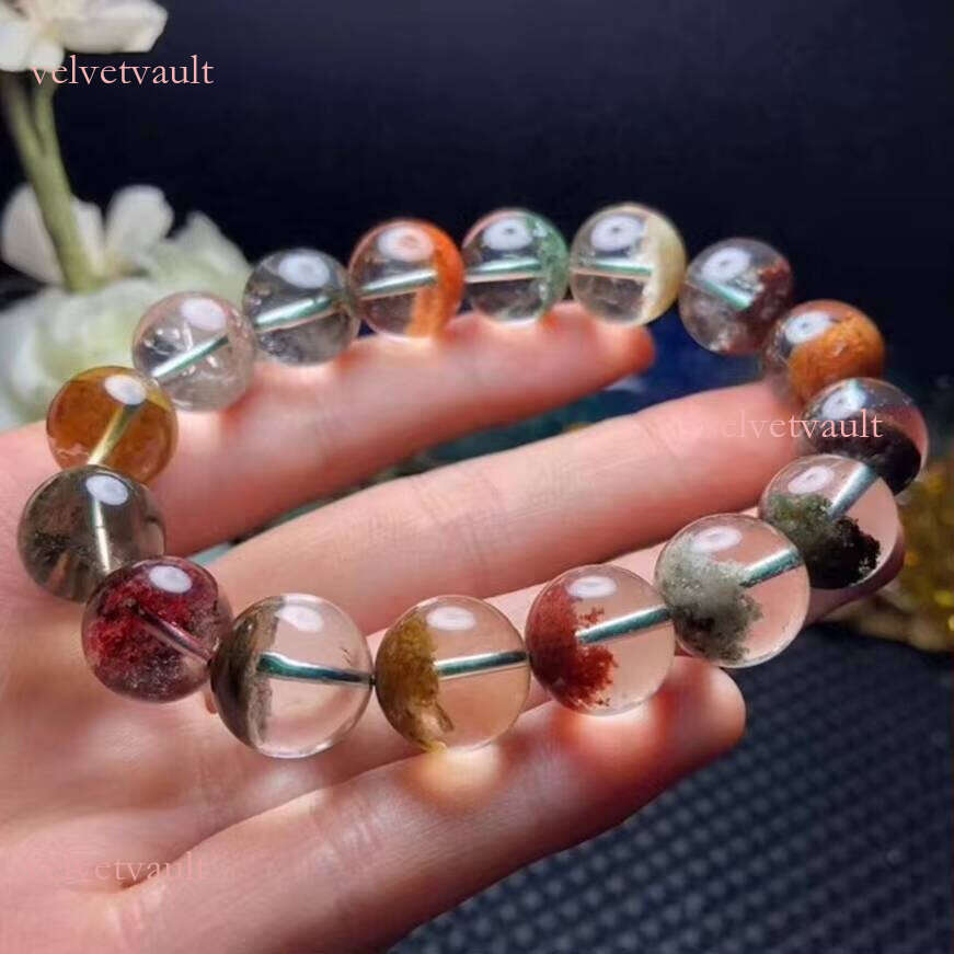 High Quality Natural Colorful Crystal Beads Bangle Green Flower Phantom Ghost Garden Quartz Bangles Jewelry