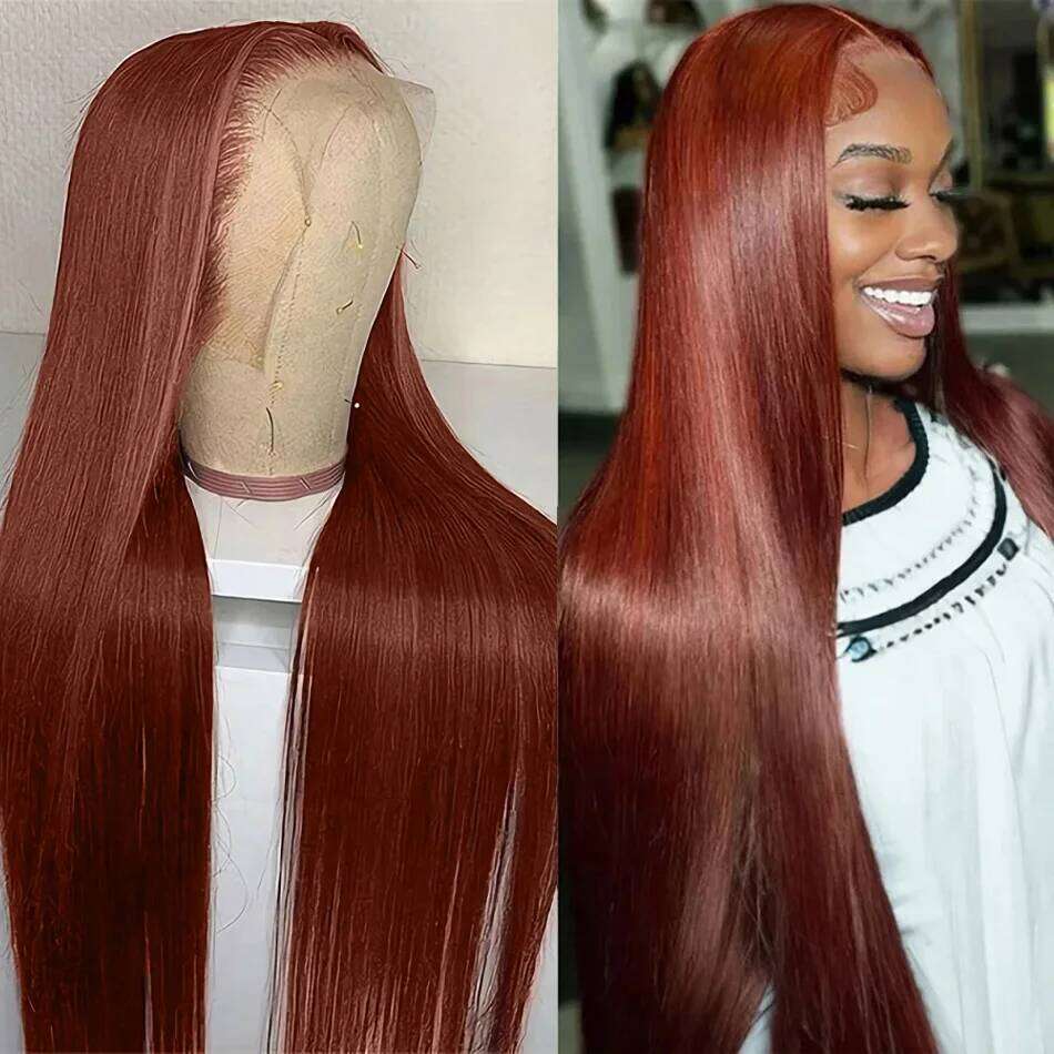 Reddish Brown Ultra-thin Invisible Lace Front Wigs Upgraded Tiny Knot 13x4 Straight Frontal Human Hair Wig For Women