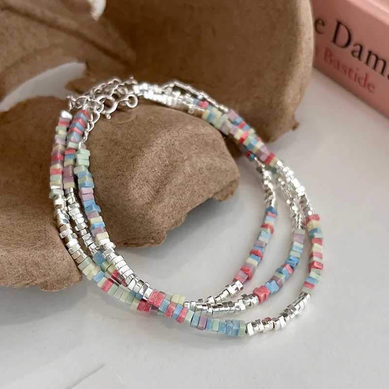 925 Sterling Silver Bracelet Colorful Beads Squares Asymmetric Geometric For Woman Girl Fashion Jewelry Gift Dropship Wholesale W250526
