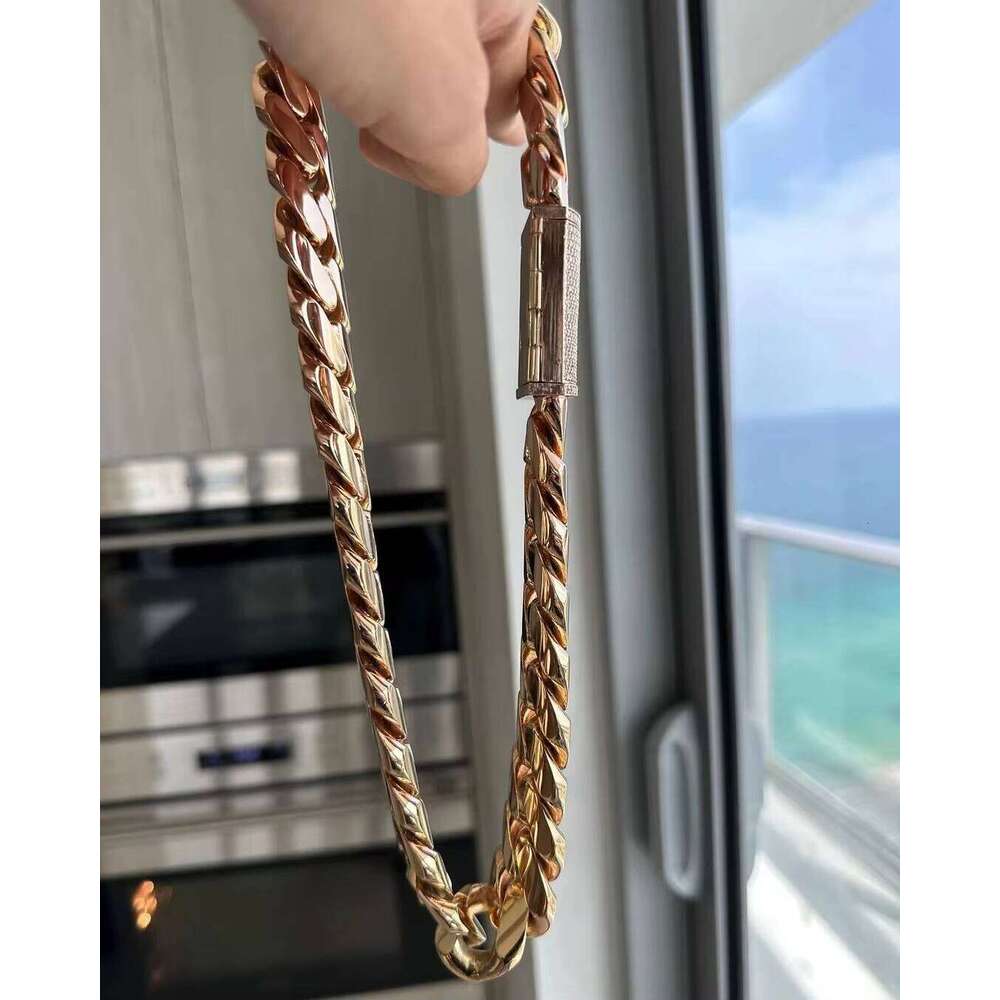 Gold Plated Moissanite Dia Clasp Plain Hip Hop Solid Sterling Sier Cuban Chain for Men/Women