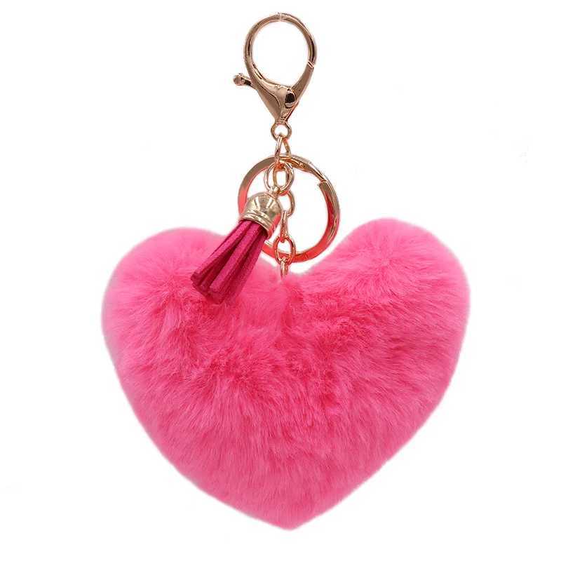 Cute Fluffy Heart Fur Ball Tassel Keychain For Women Faux Rabbit Pompom Car Pendant Keyring Holder Charm Bag Girl Party Gift W250526