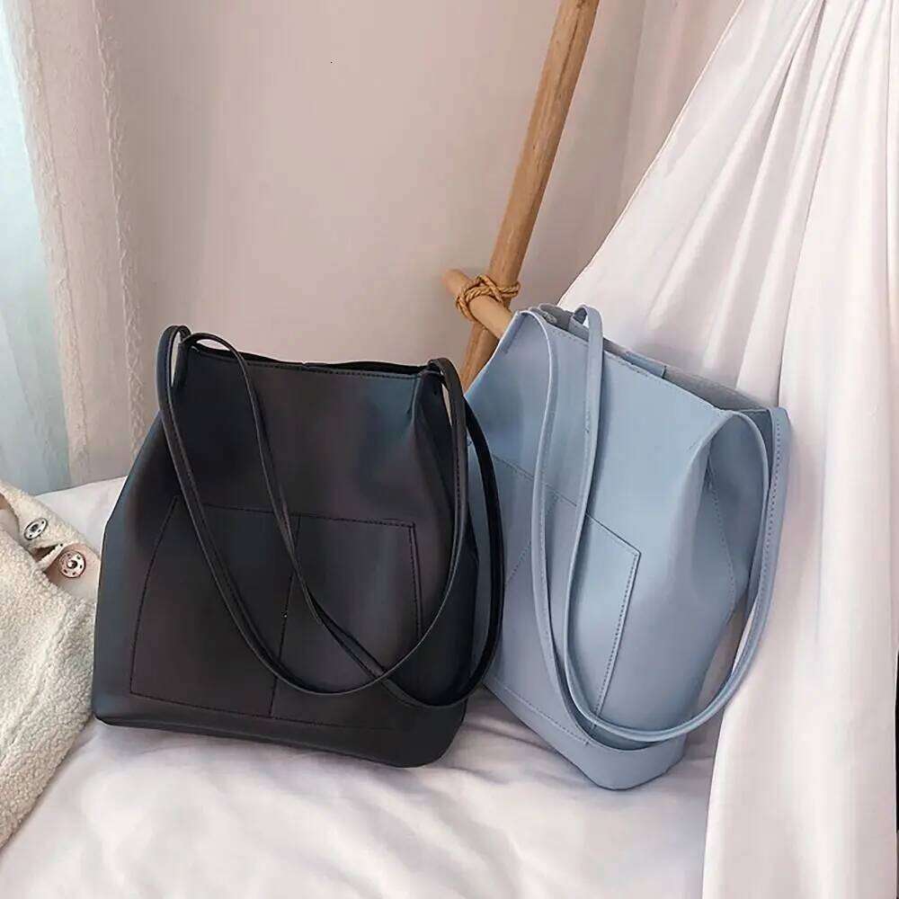 All-Match Shoulder Bucket Bags Winter Autumn Large Capacity Vintage With Pouch PU Leather Korean Style Tote Bag