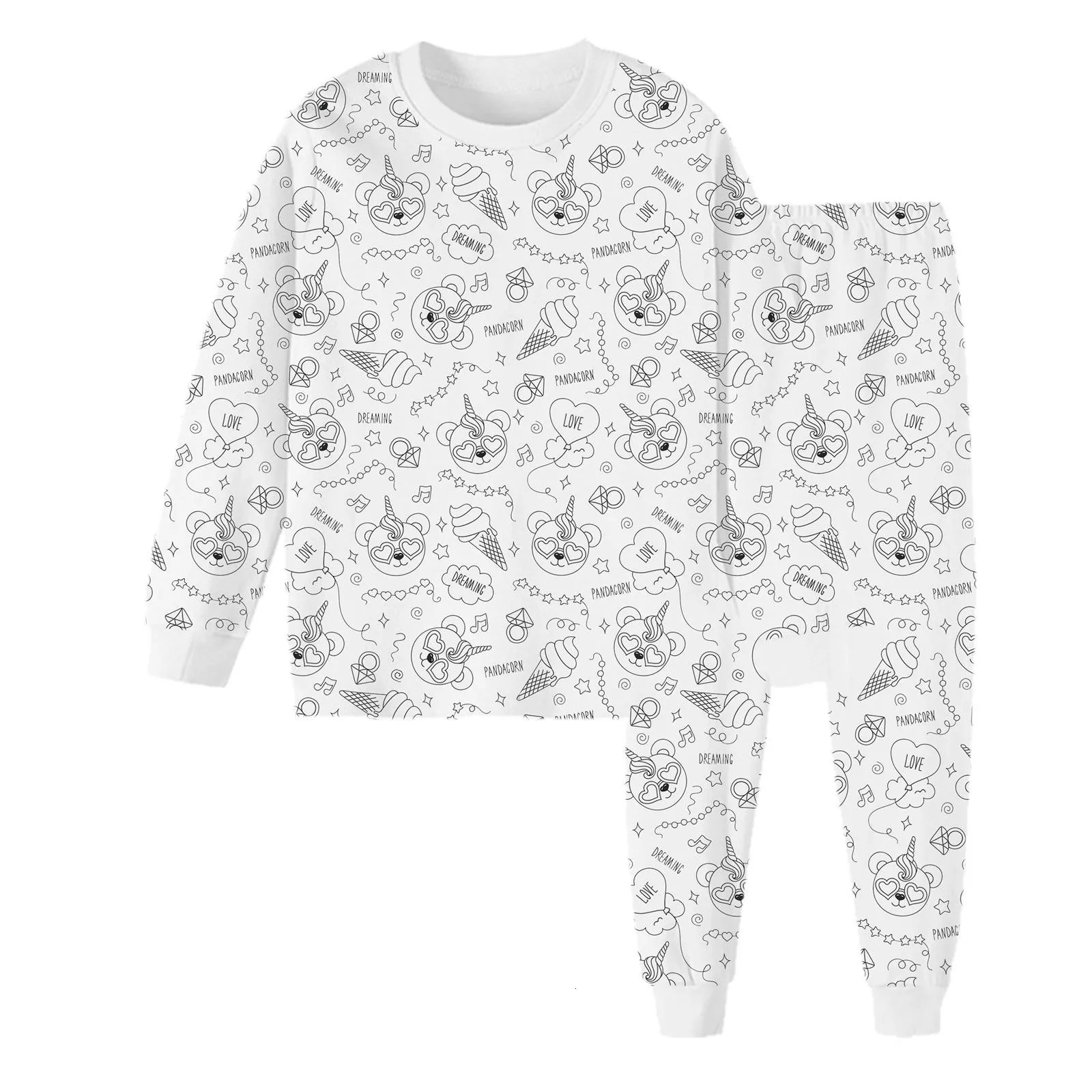 Toddler Girl Winter Clothes Kid DIY Hand Painted Homewear Set Coloring Pajama Sets For Boy And for Little Girls 250527