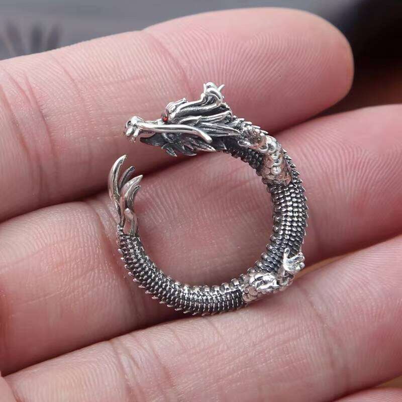 Real Solid Dragon Vintage Men's Open Size Adjustable Thai Sier Rings Men Accessories Jewelry