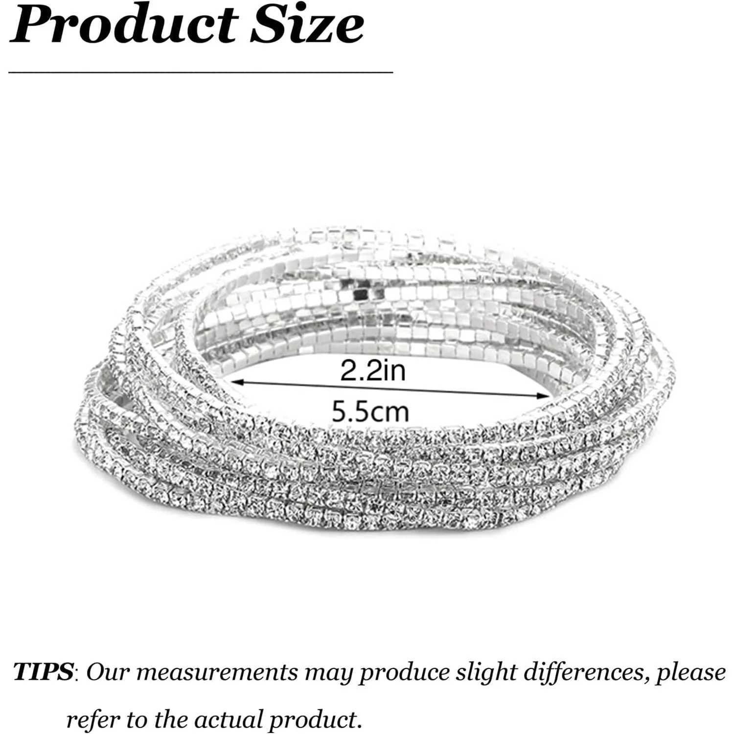 12pcs/Set Rhinestone Chain Tennis Bracelets for Women Cuff Chunky Elastic Bracelets Bracelet Stack Wedding Prom Jewelry Gifts W250526