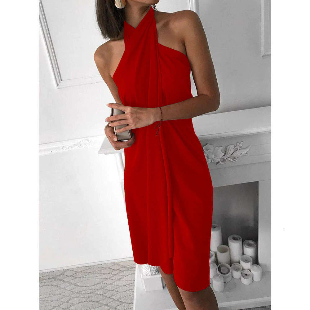 2025 Summer New Sexy Women's Halter Loose Irregular Casual Beach Dress