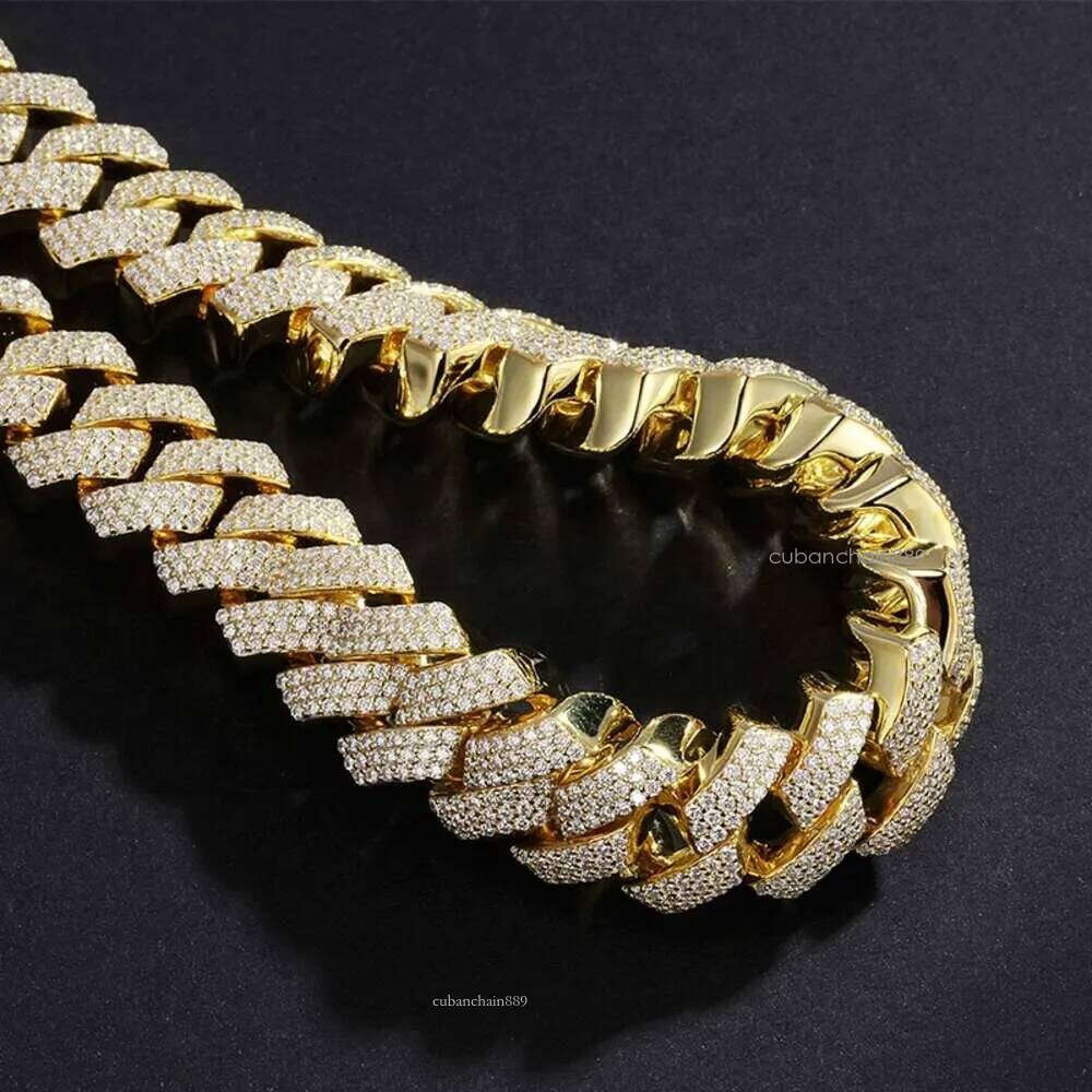 Necklace moissanite chain cuban link chainHip Hop Jewelry Custom VVS Lab Dia Mossinate Chain Men 14k Gold Vermeil