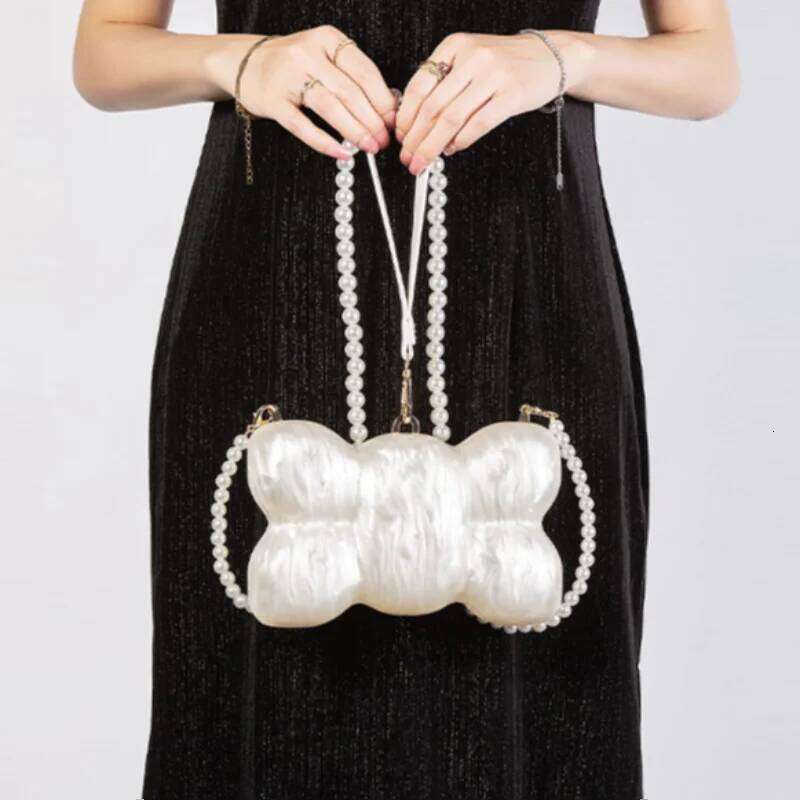 Women's Bags Designer Novelty Special-Shaped Shell Acrylic Latest Crossbody Pearl Oval Ball Beaded Long Chain Women Evening Box Party Clutch Bag