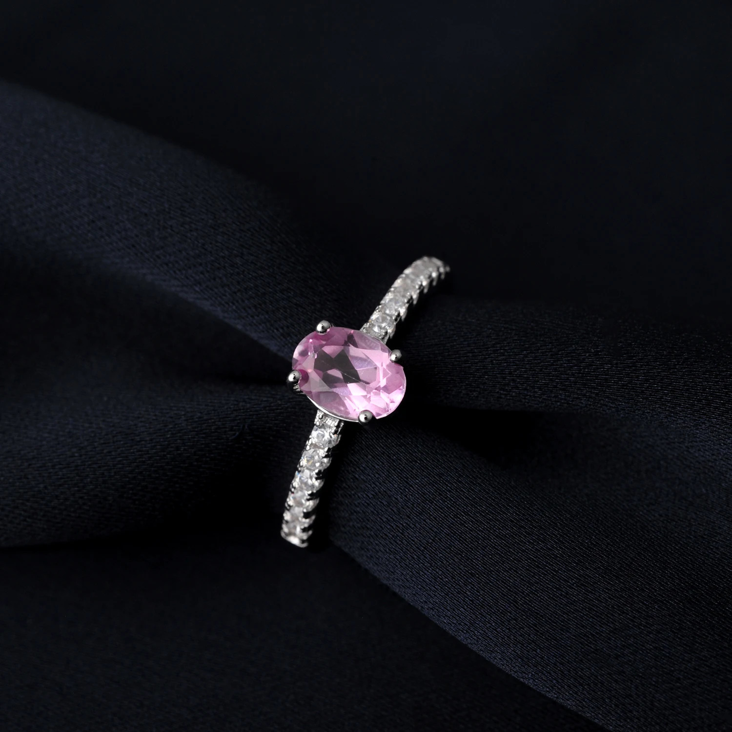 Potiy Genuine Natural Oval Pink Topaz 925 Sterling Silver Solitaire Ring for Woman Fashion Gemstone Fine Jewelry Wedding 250519