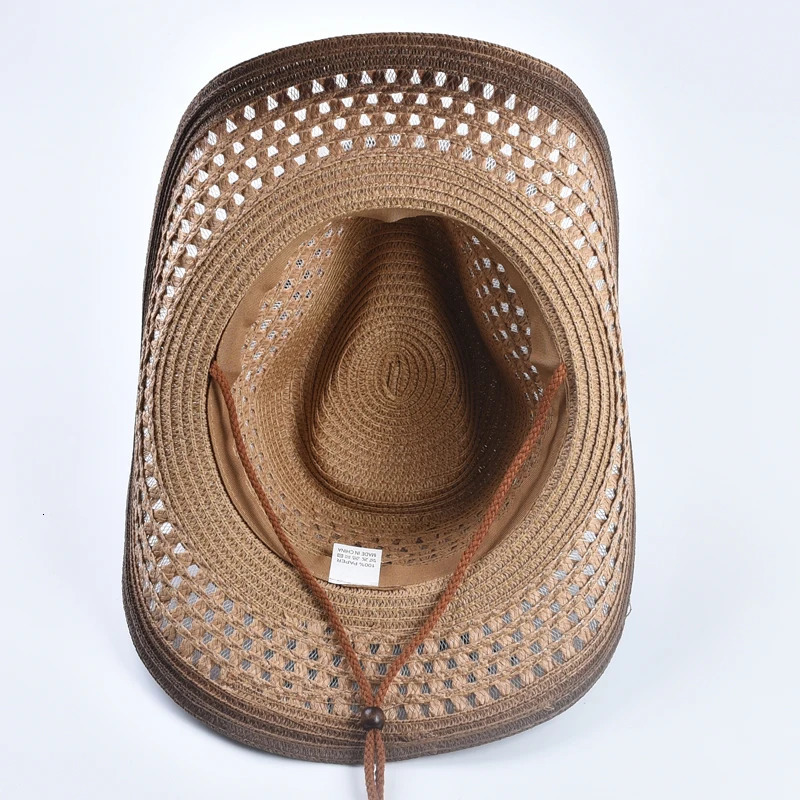 Straw Western Cowboy Hat for Women Men Summer Hollow Out Beach Sun Hats 250526