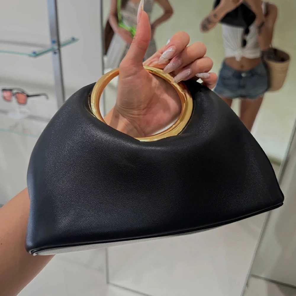 Metallic Round Handle Handbag Luxury Designer Evening Bags for Women Soft PU Leather Shoulder Bag 2025 Half Moon Cloud Clutch W250527