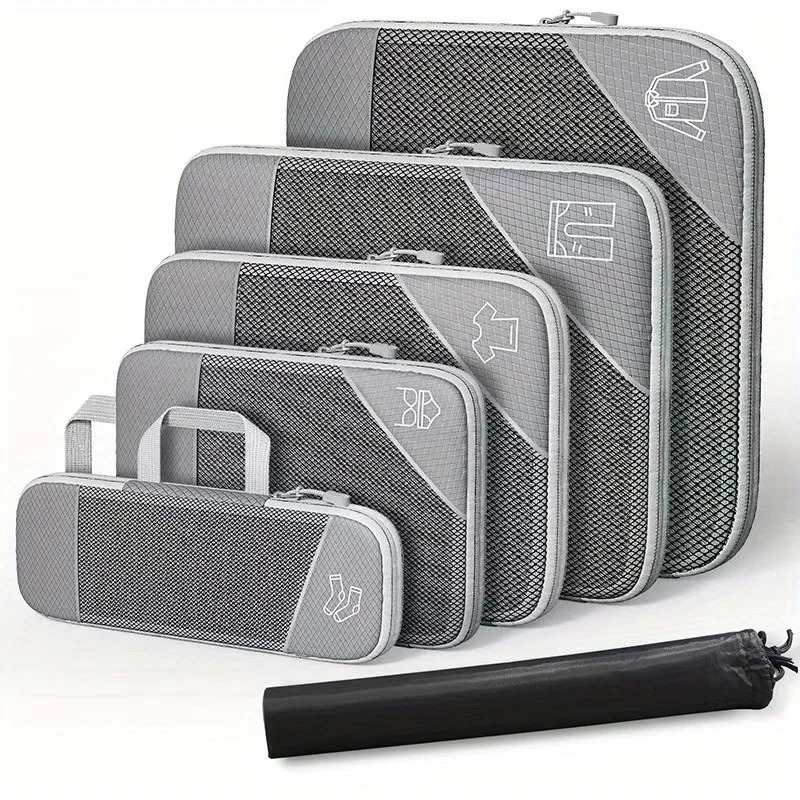 Compression Packing Cubes Set Mesh Travel Organizers for Luggage Suitcase Lightweight Storage Bags with SeeThrough Panel 250526