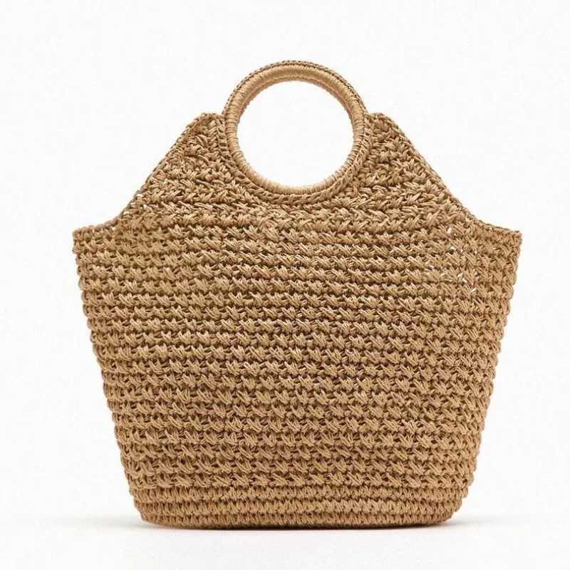 Round Handle Woven Bag Summer Raffia Straw Bags Designer Handbags Handmade Large Travel Beach Bags for Women Shopper Tote Clutch W250527
