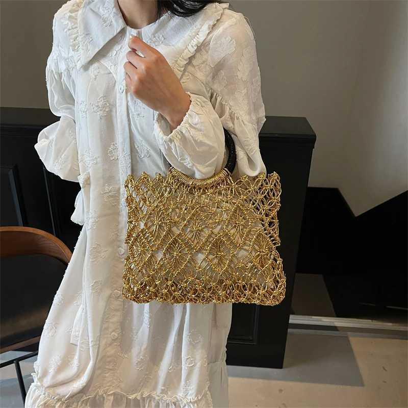 MOODS Handmade Woven Design Round Handle Handbags For Women Eco-friendly Craft Paper Hollow-out Luxury Designer Top-handle Bags W250527