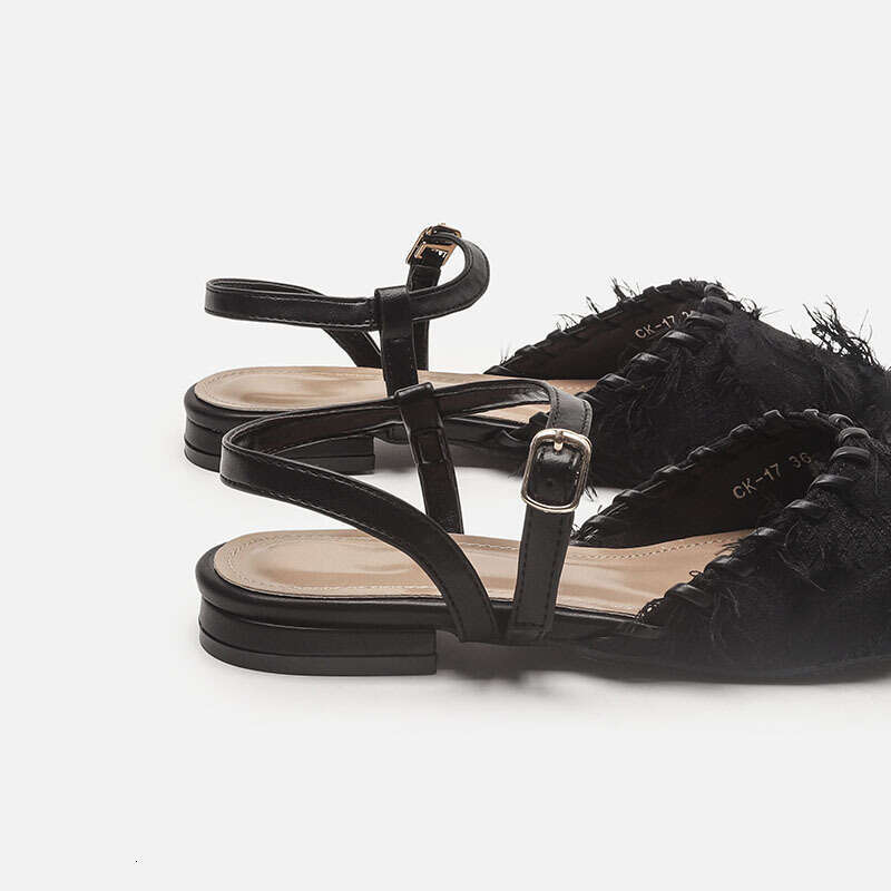 2025 Summer New K Versatile French Genuine Leather Single Shoes Fairy Style Pointed Flat Closed Toe Sandals for Women