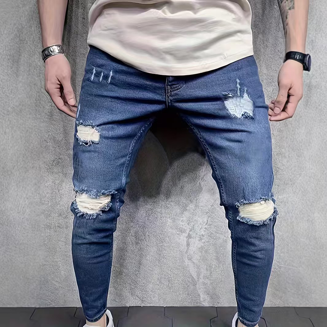 Mens jeans Designer men jeans Stylish trendy stretch skinny jeans Stretchy broken copper slim fit men's jeans