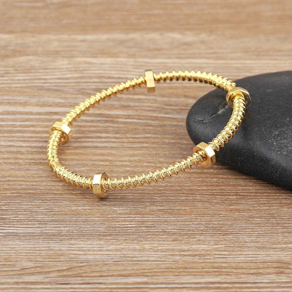 AIBEF New Trendy Unique Design Screw Thread Bracelet Women Copper Jewelry Unusual Accessories Bangle Unisex Party Gift Wholesale W250526