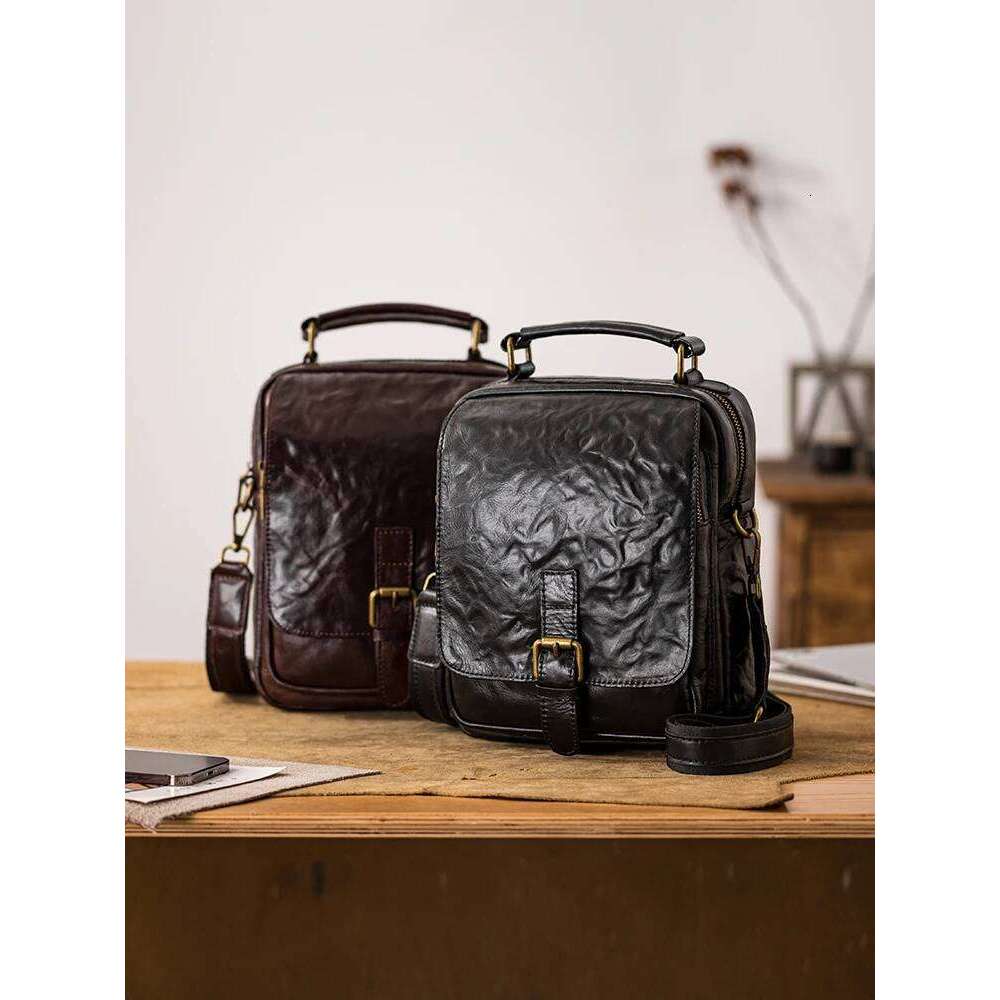 Outdoor Daily Work Natural High-Quality First Layer Cowhide Men Mobile Phone Vintage Genuine Leather Shoulder Crossbody Bag