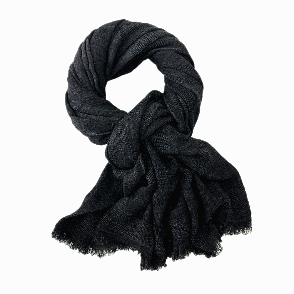 K840 Cross-border scarf spring foreign trade cotton scarf women's solid color dirty dye jacquard hollow scarf