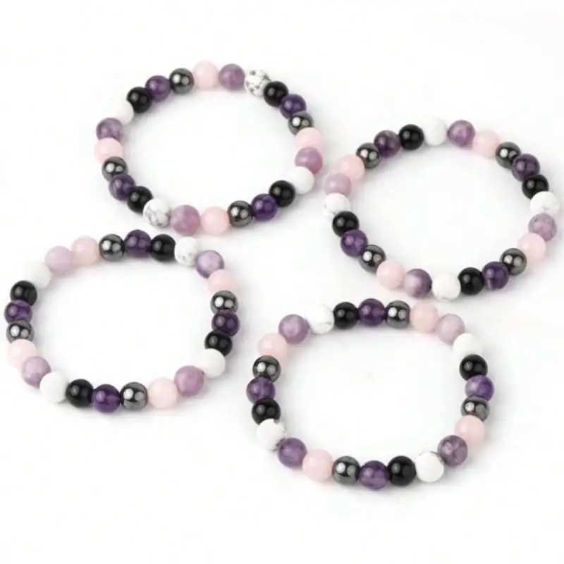 OAIITE Handmade Gifts Natural Stone Bracelets Men Women Jewelry Rose Quartz Hematite Lithium Howlite Amethyst Relieve Anxiety W250526