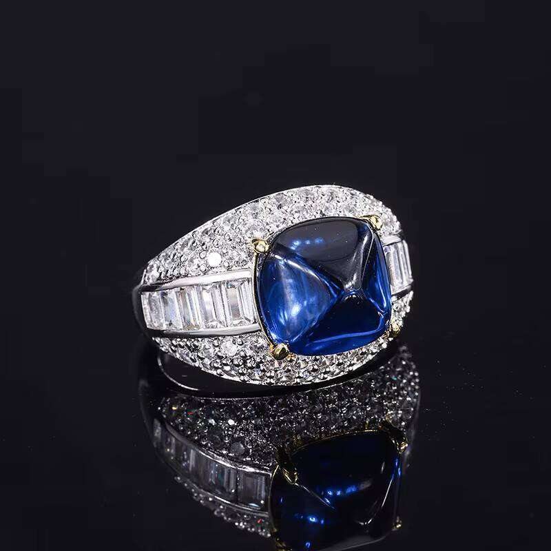 S Silver Artificial Gemstone Jade Blue Tower Ring Main Stone 10*10