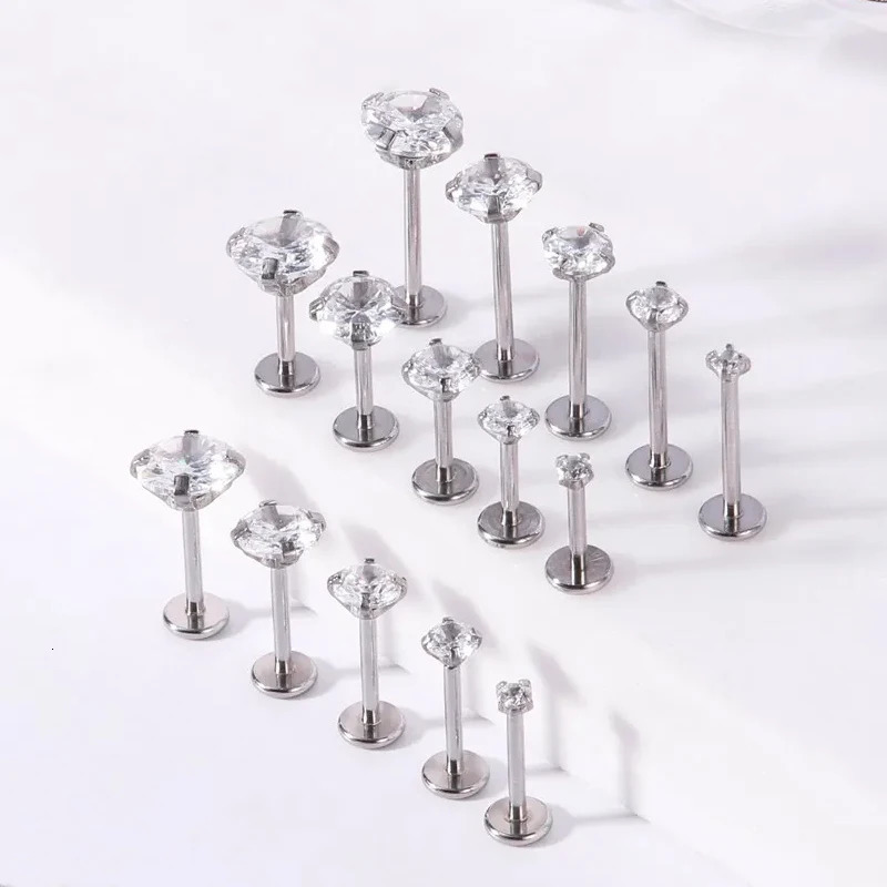 10Pcs Silver Gold Color 16G Stainless Steel Labret Lip Stud 2/3/4MM CZ Crystal Helix Cartilage Tragus Earring Cartilage Piercing 250526