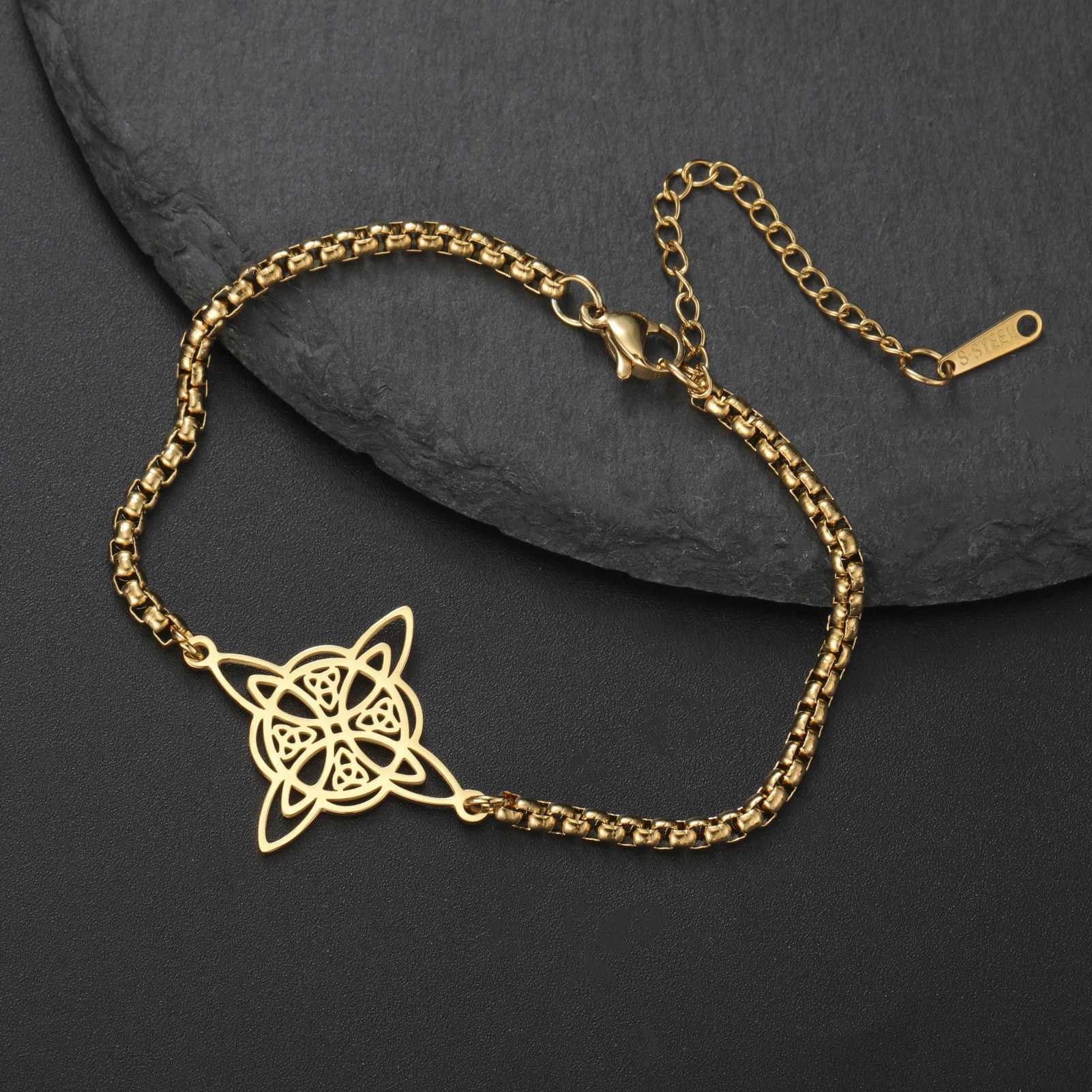 Skyrim Ladies Celtic Knot Pendant Bracelet Stainless Steel Fashion Box Chain Witch Knot Irish Knot Talisman Witchcraft Jewelry W250526