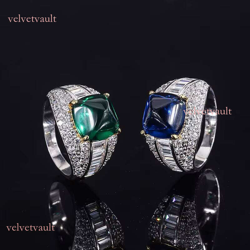 S Silver Artificial Gemstone Jade Blue Tower Ring Main Stone 10*10