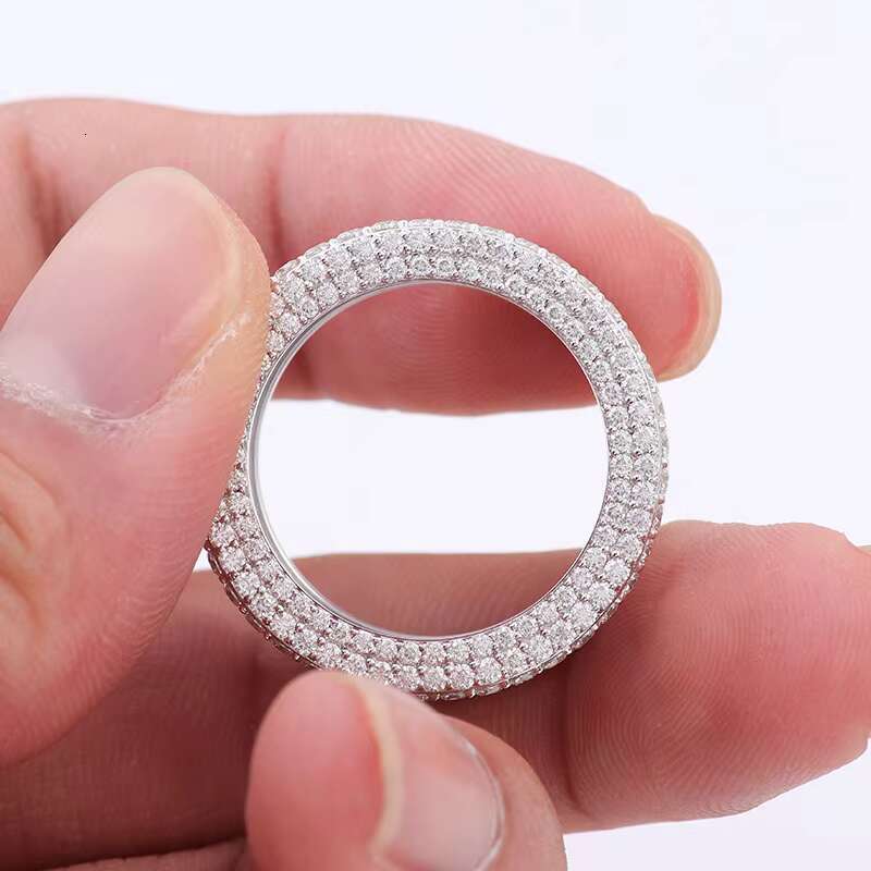 925Silver Men Moissanite Band With D Color VVS Three Rows Stone Ice Out Round Brilliant Cut Loose Diamond Hip Hop Ring Custom