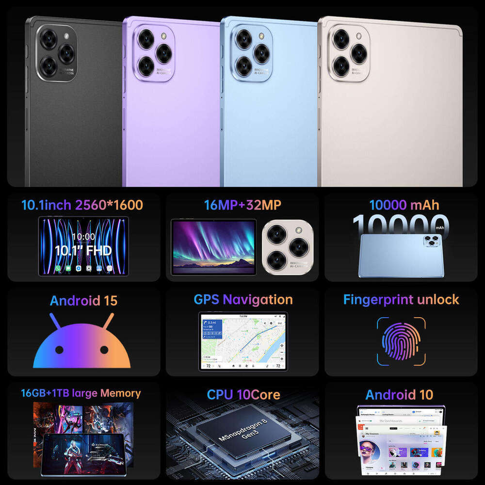 Pad 16 Pro Tablet 10.1inch 16GB+1TB lightweight Tablet PC can insert dual SIM Android tablet global English smartphone front and rear high-definition 