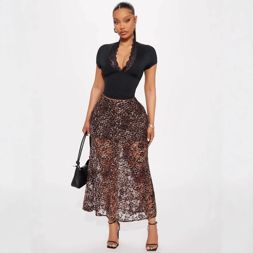 Pure desire spicy girl lace patchwork V-neck short sleeved T-shirt, mature and sexy temperament, waist cinching short top