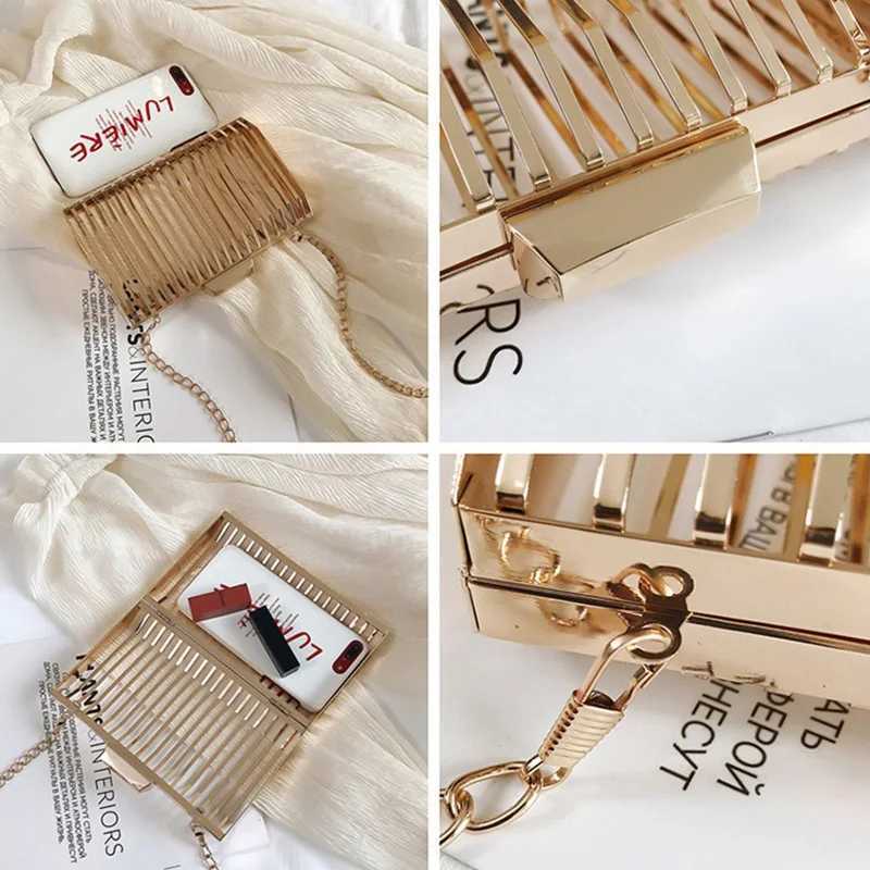 Gold Women Chain Crossbody Bags Iron Cage Metal Hollow Out Evening Clutch Purse Women Party Wedding Handbags Prom Luxury Bolso W250527