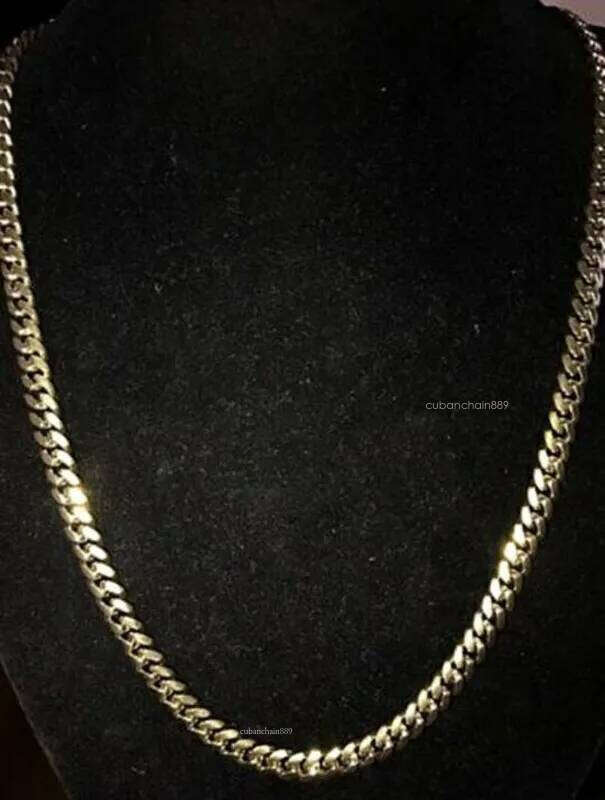 Moissanite Mens Gold Tone 316L Stainless Steel Necklace Cuban Link Chain with Dias Clasp Lock