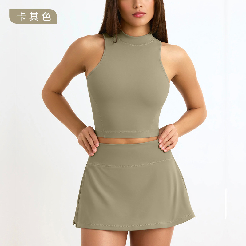 Seam Wear Summer Sports Fitness Quick-Dry Sleeveless Tank Top A-Line Skirt Yoga Set