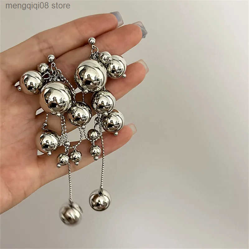 XIALUOKE Long Tassels Round Metal Ball Pendant Earrings For Women European American Style Dangle Earrings Party Jewelry L250527