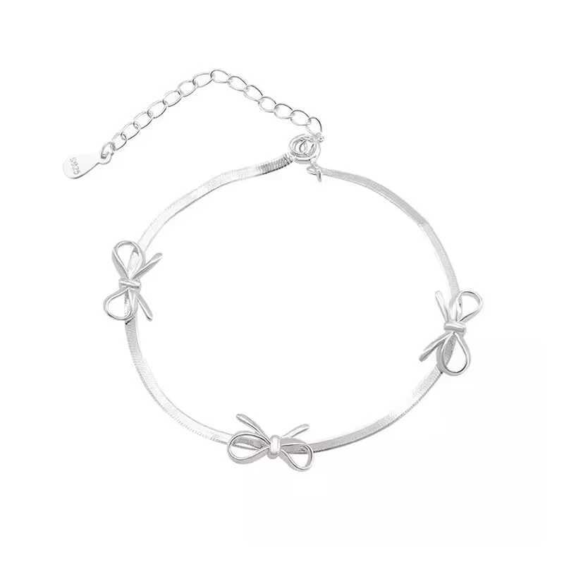 FTCY Simple Sweet Bow Bracelets for Women Girls Sparkling Ribbon Bowknot Snake Chain Bangle Chain Bracelet Party Jewelry Gifts W250526