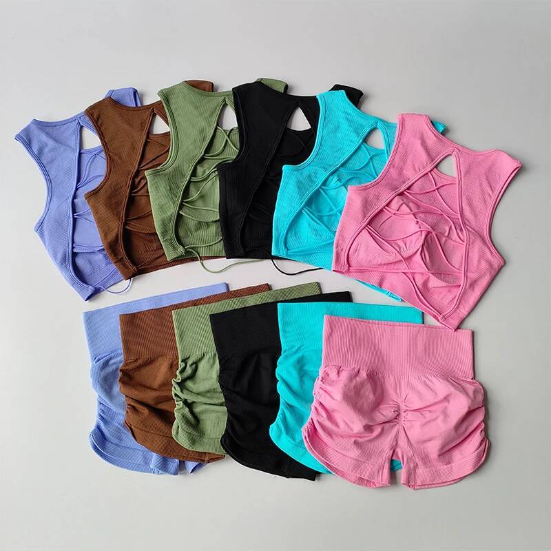 Seamless Beauty Back Yoga Running Quick-drying Tight Sports Bras and High Waisted Shorts Fiess Suit for Women Set