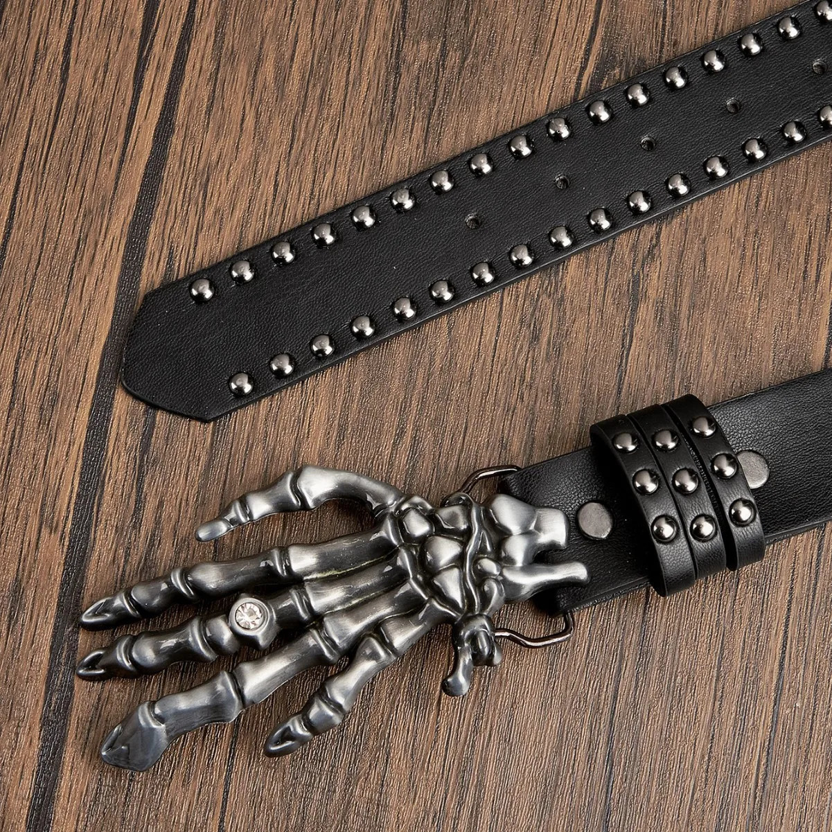 Gothic Y2K Women Men Belts Goth Ladies Cowboy Hip hop Punk Rivet Skeleton Print Waist Belt Jeans Waistband 250520