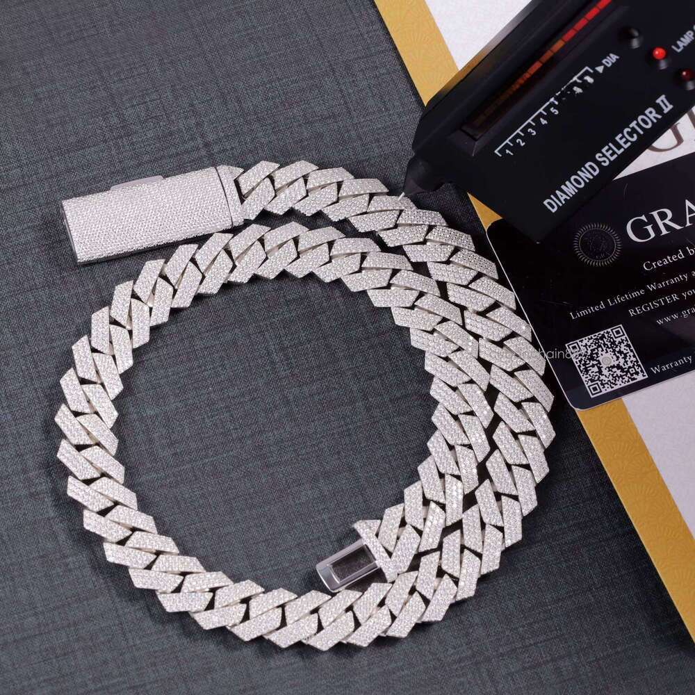 Hip Hop Jewelry Link Necklace 3rows 15mm Sterling Sier VVS Moissanite Iced Out Dia Cuban Chain for Men