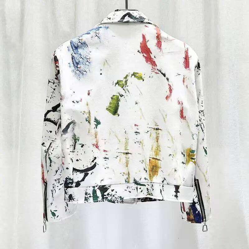 Spring Autumn Men's Graffiti Print Jackets Fashionable Splashing Ink Zipper Motorcycle Personality Advanced Male Coat