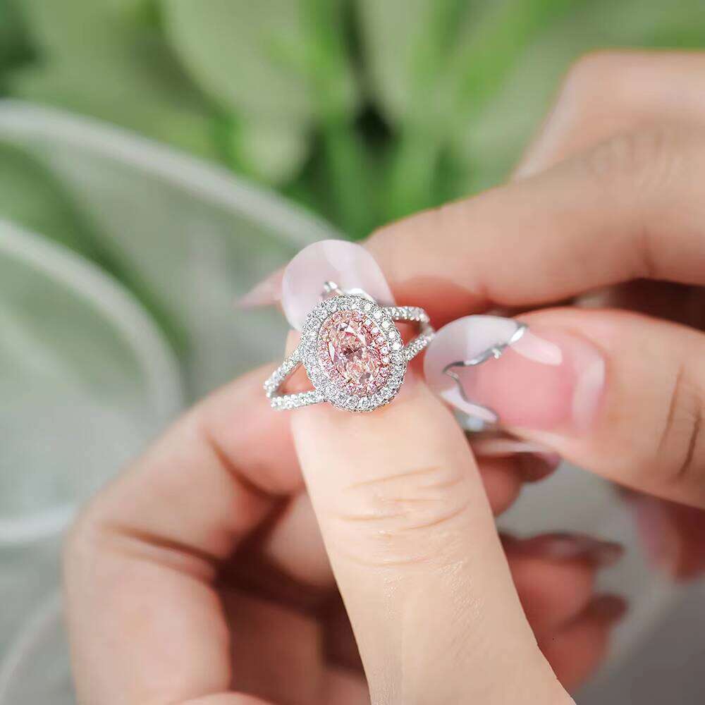 Luxury Pure White Gold Au750 Fashion Pink Oval Lab-Grown Engagement Ring Certificate Women's Jewelry Gift