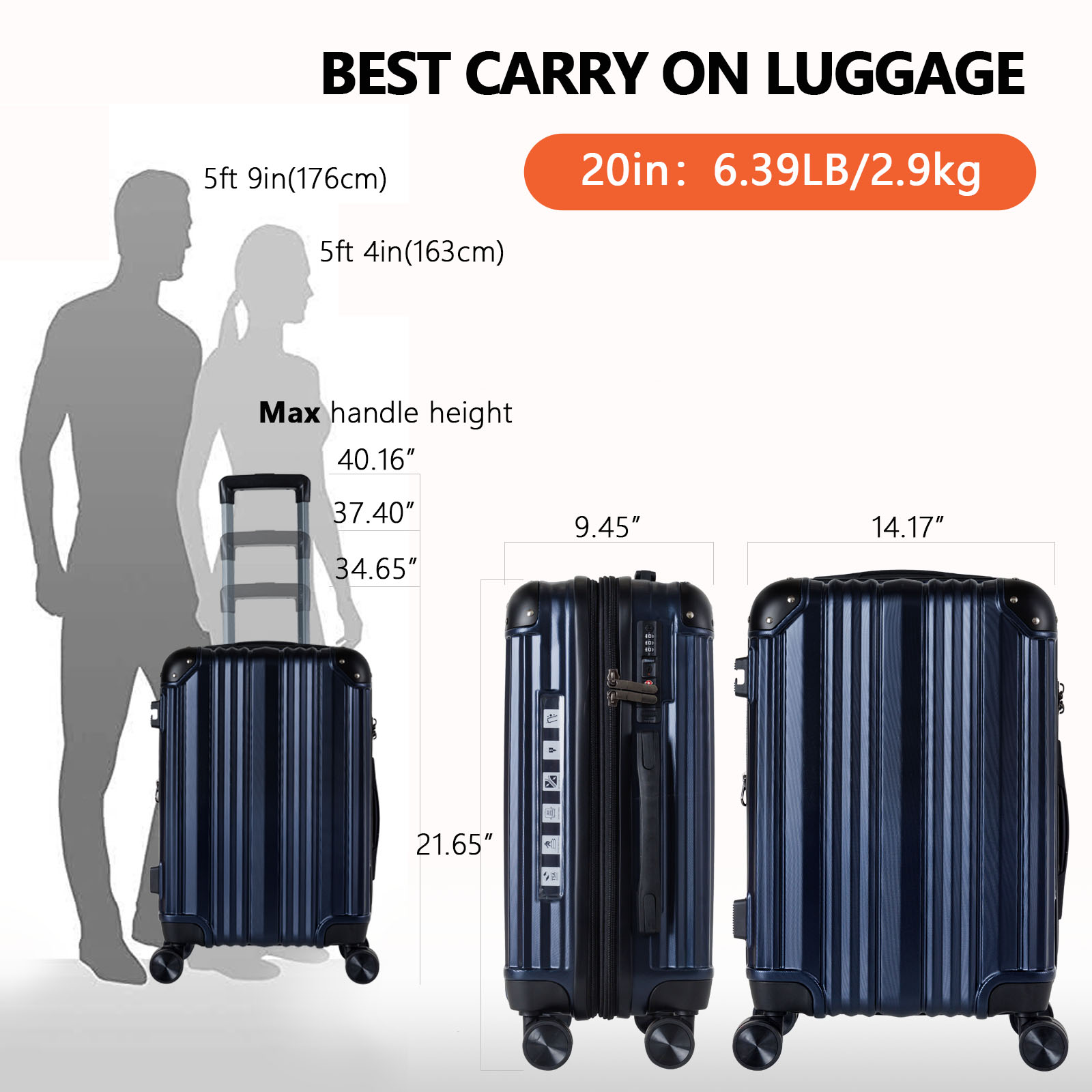Expandable Carry On Suitcase 20in with TSA Lock - ABS Luggage w/ Corner Protectors for Business Travel & Personal Trips - Lightweight Durable Spinner 