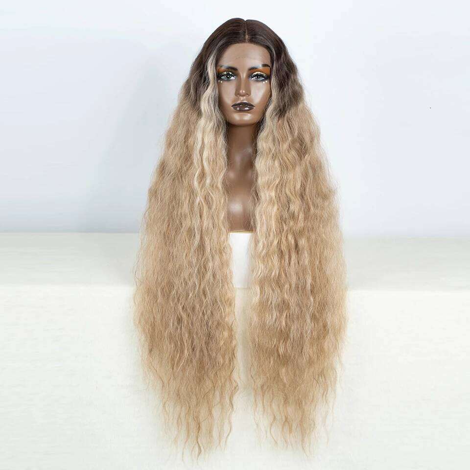 Synthetic Front For Black Women 40 Inch Long Curly Lace Wigs Ombre Blonde Highlight White Cosplay Wig
