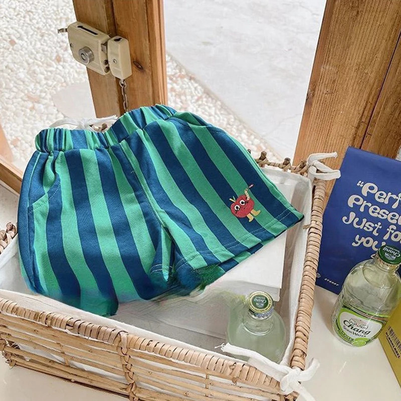 2pcs est Summer Trend Korean Style Toddler Boys Girls Shorts Elastic Band Short Pants Bottoms Stripes Kids Casual 250527