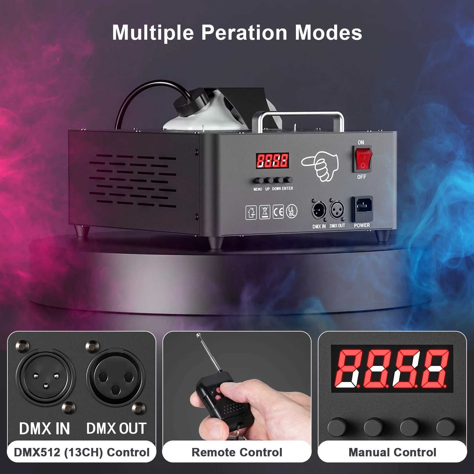 UKing 2000W Double-tube Adjustable Fog Machine DMX512 13CH Smoke Machine 8+8 RGB 3 in 1 LED Colorful DJ Wedding Stage Spray XJ250527