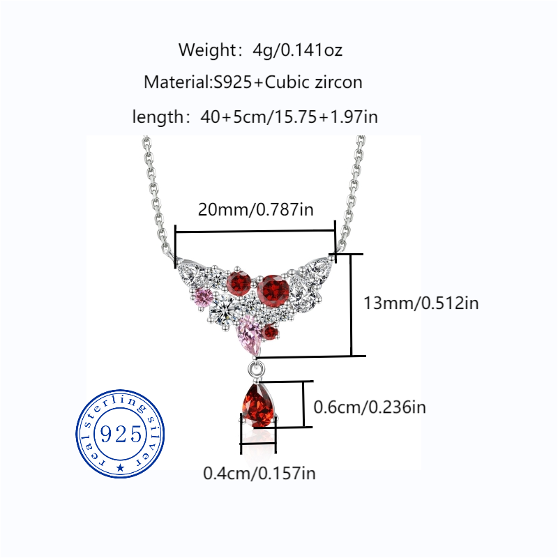 S925 sterling silver colored water drop-shaped cultivated gemstone pendant necklace for collarbone designer high-end personalized girl's light lu